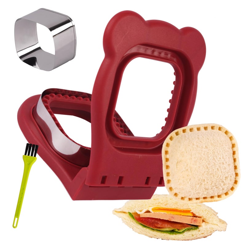 LEPCY Uncrustables Sandwich Maker Sealer Cutter  Crustless Sandwich Cutter  PB&J Uncrustable Maker - Color Dark Red  Square Shape - Image 1